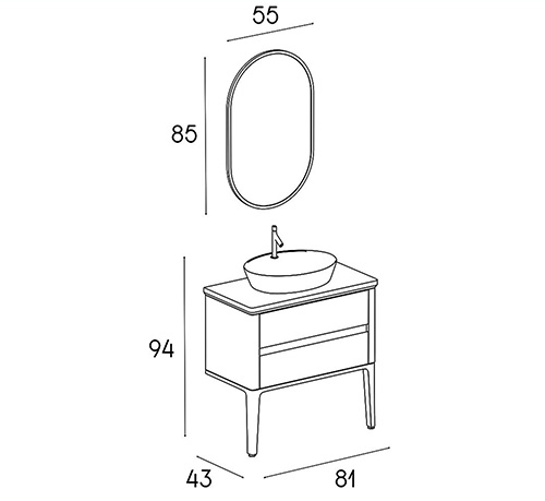 Wood and PVC vanity cabinet model P-8004